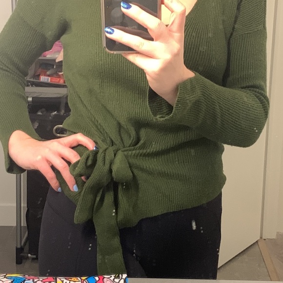 Massimo Dutti chic forest green tie waist sweater, wool blend - Picture 3 of 3